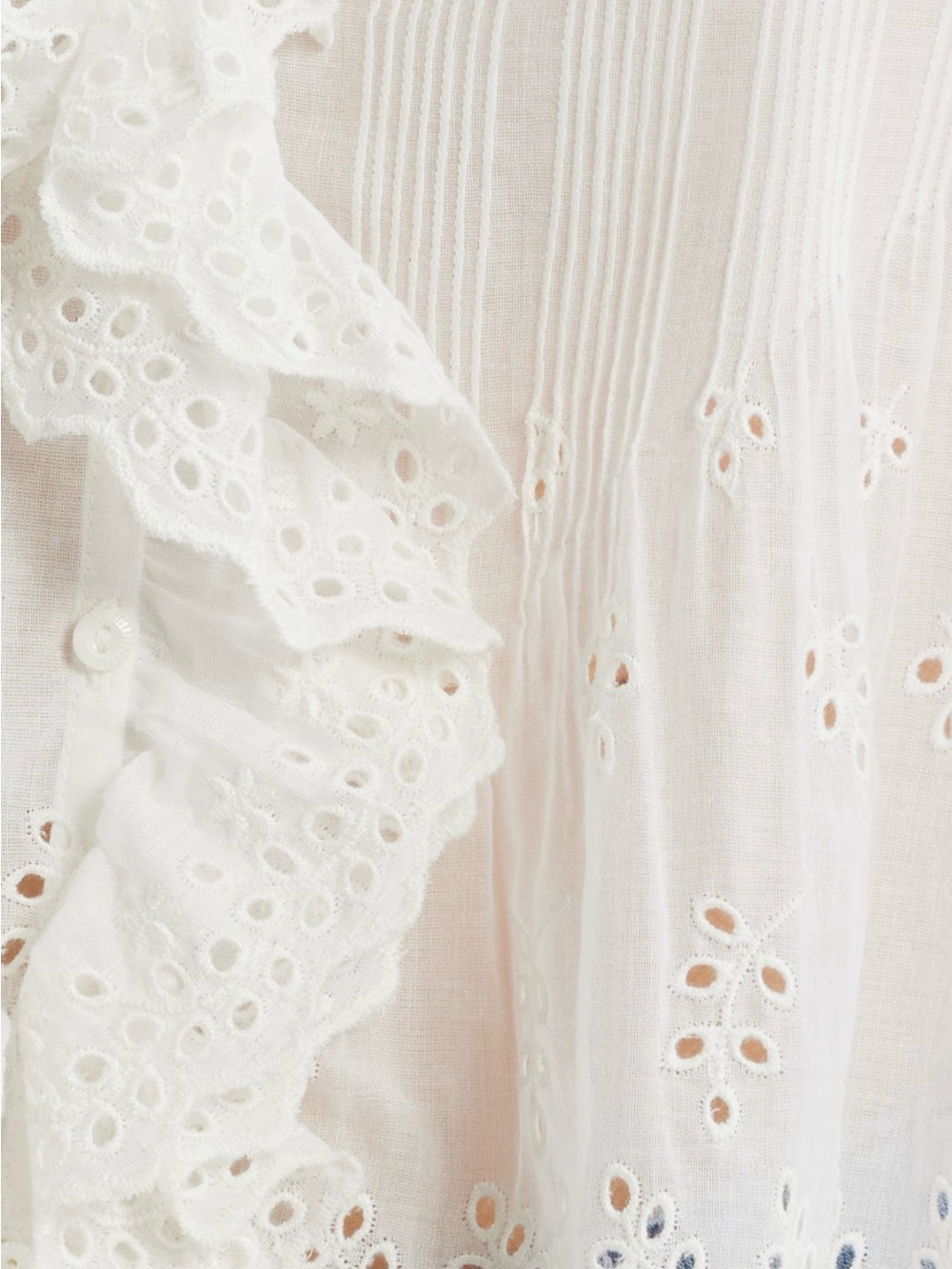 Doen Henri salt White Eyelet Ruffled V-Neck Cotton Blouse shirt voile top M - Picture 6 of 6
